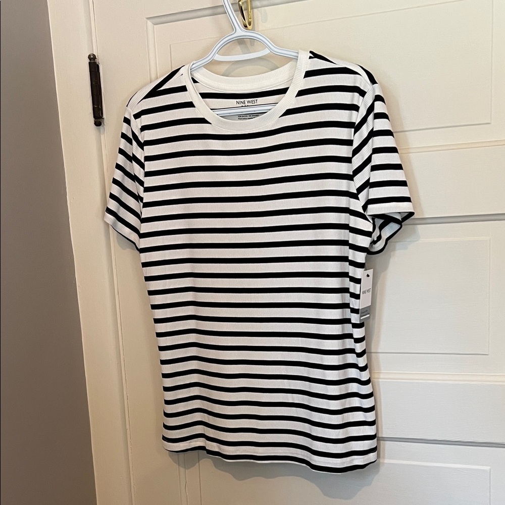 Nine West Monochrome Striped Short Sleeve Tee
